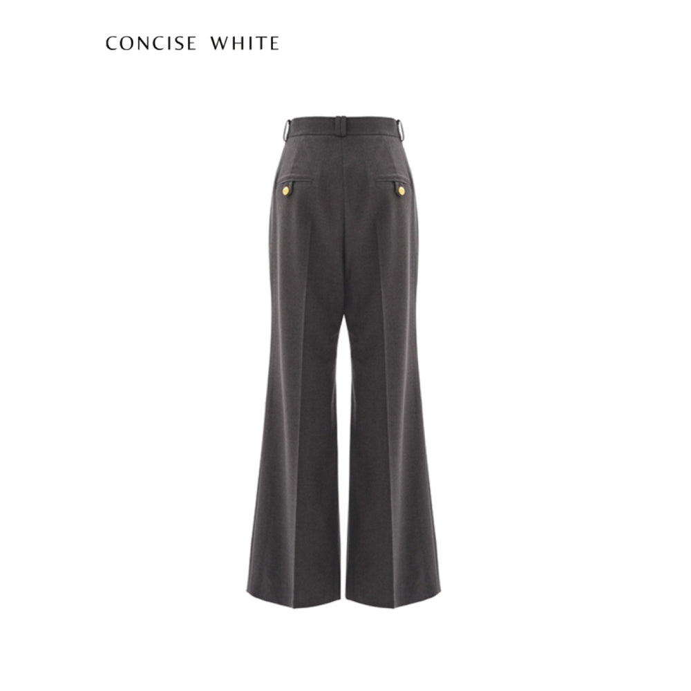Concise-White Golden Button Suit Flare Pants Grey - Mores Studio