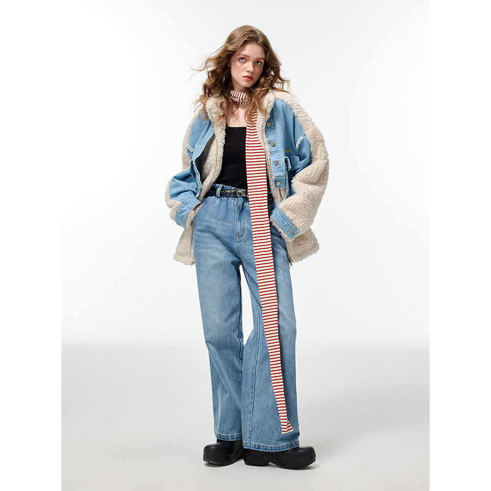 Alexia Sandra Denim Patchwork Fleece Coat - Mores Studio