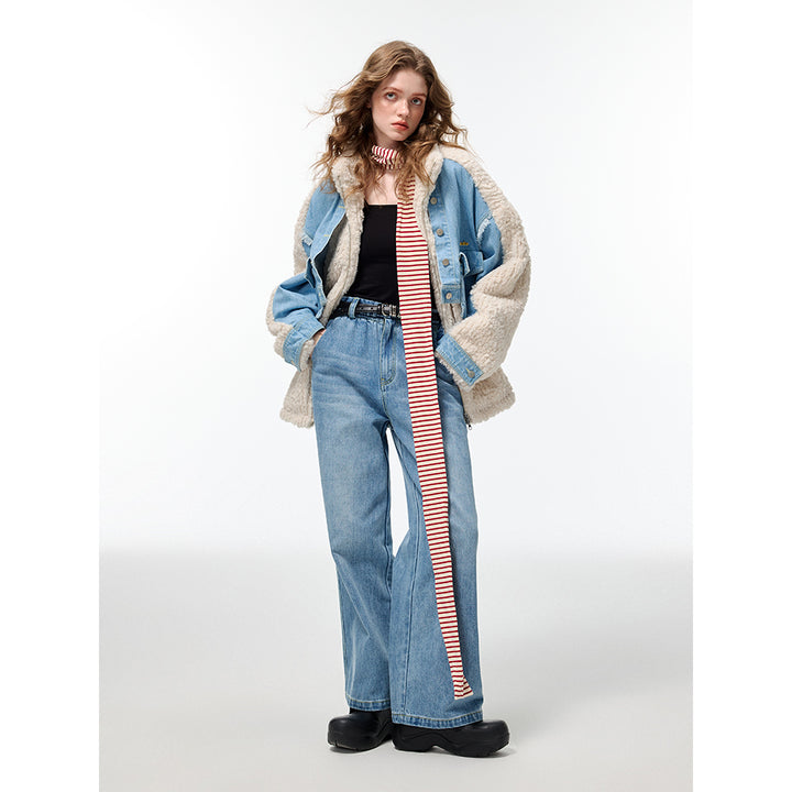 Alexia Sandra Denim Patchwork Fleece Coat - Mores Studio