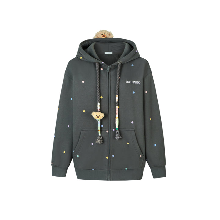 13De Marzo Colored Dots Zip Up Hoodie Dark Grey - Mores Studio