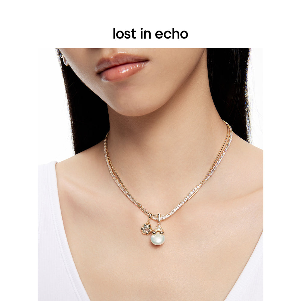 Lost In Echo Yetti Double-Layer Pearl Necklace Sliver