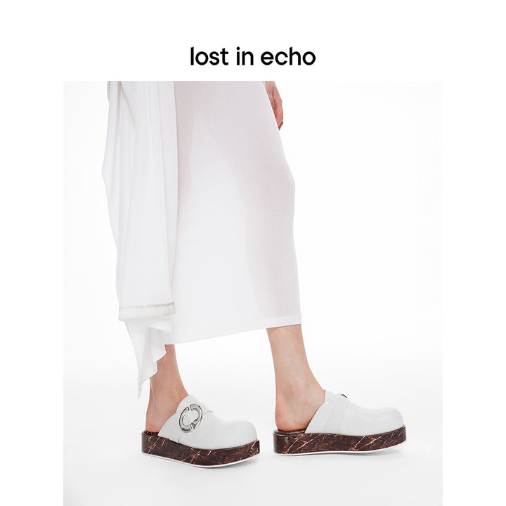 Lost In Echo Round Toe Thick Sole Mule Slipper White - Mores Studio