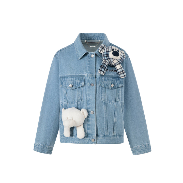 13De Marzo Bear In Wormhole Denim Jacket Blue - Mores Studio