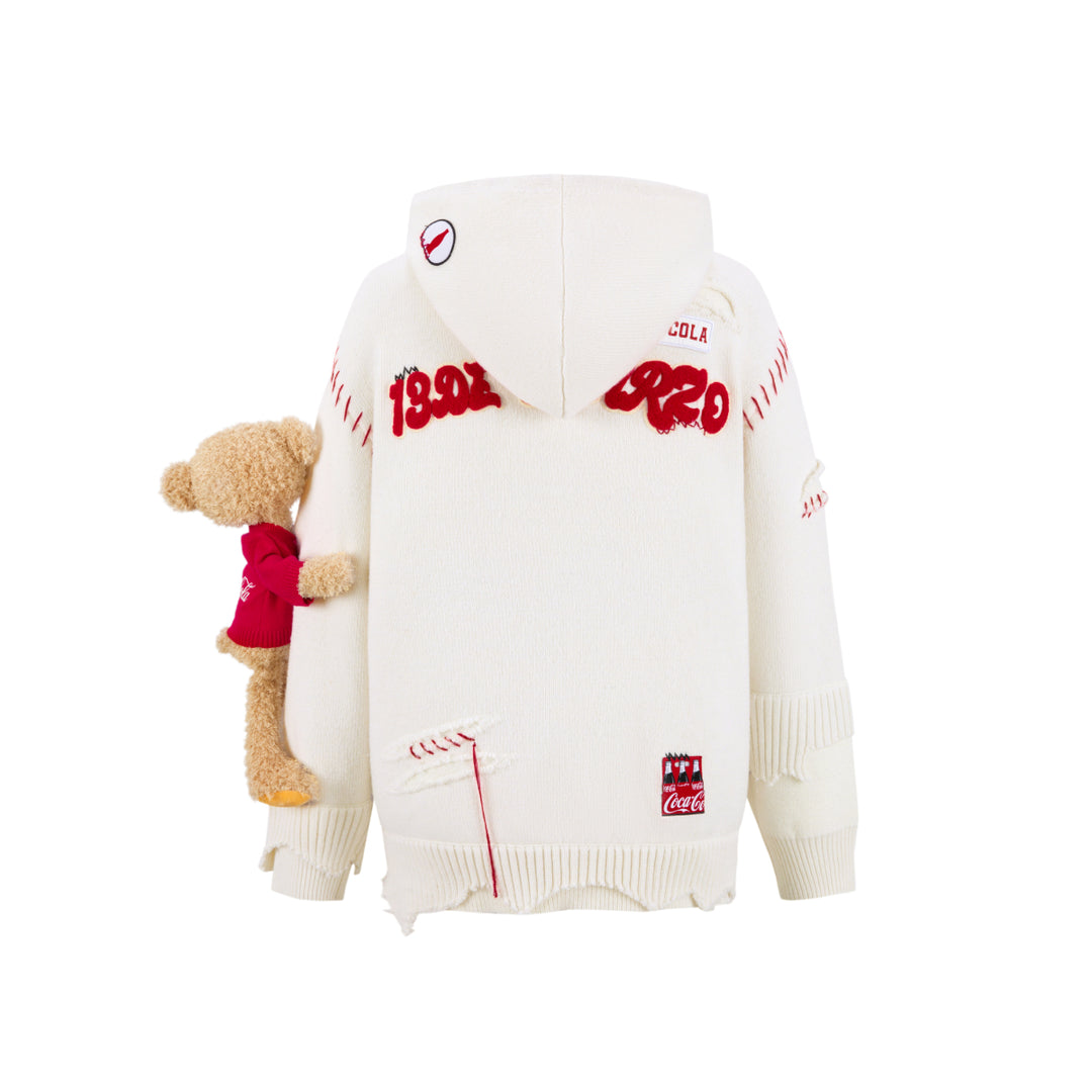 13De Marzo X Coca-Cola Bear Destroyed Knit Hoodie White - Mores Studio