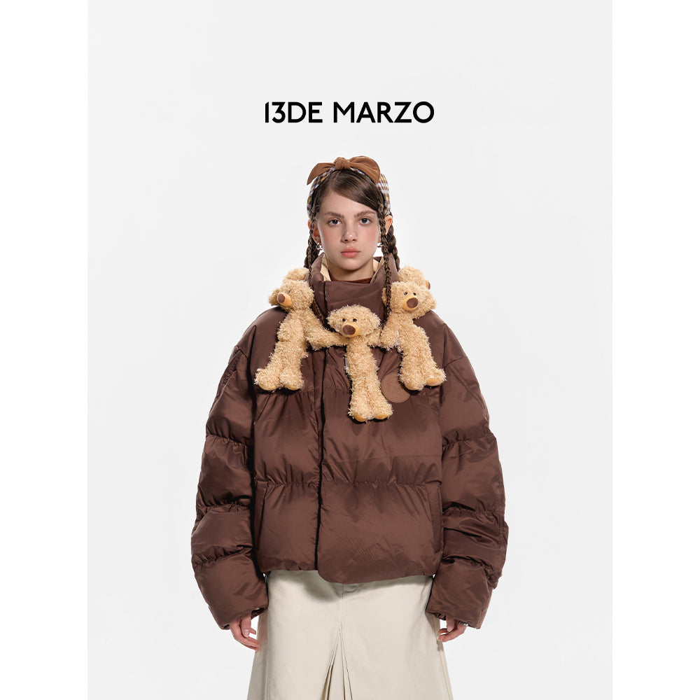 13De Marzo Doozoo Neck Round Down Jacket Brown - Mores Studio