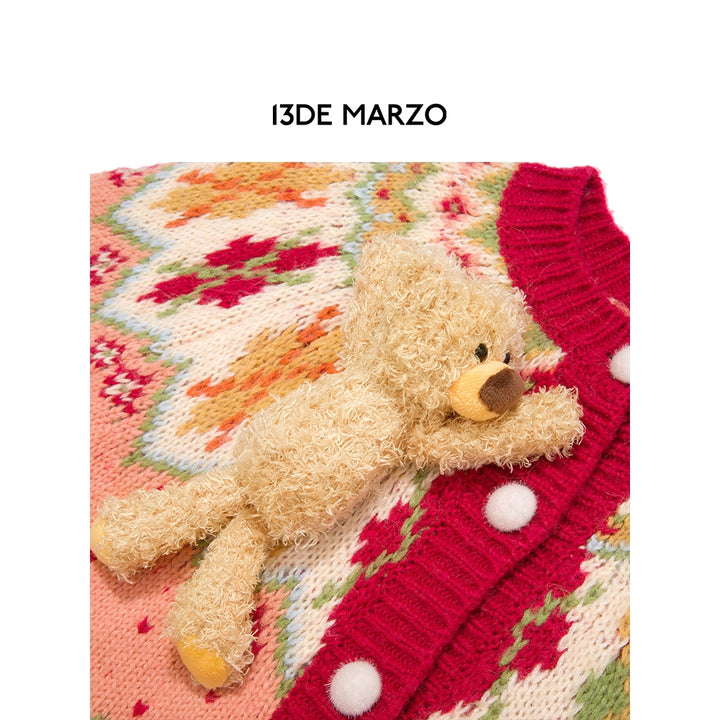 13De Marzo Christmas Bear Vintage Cardigan Pink - Mores Studio