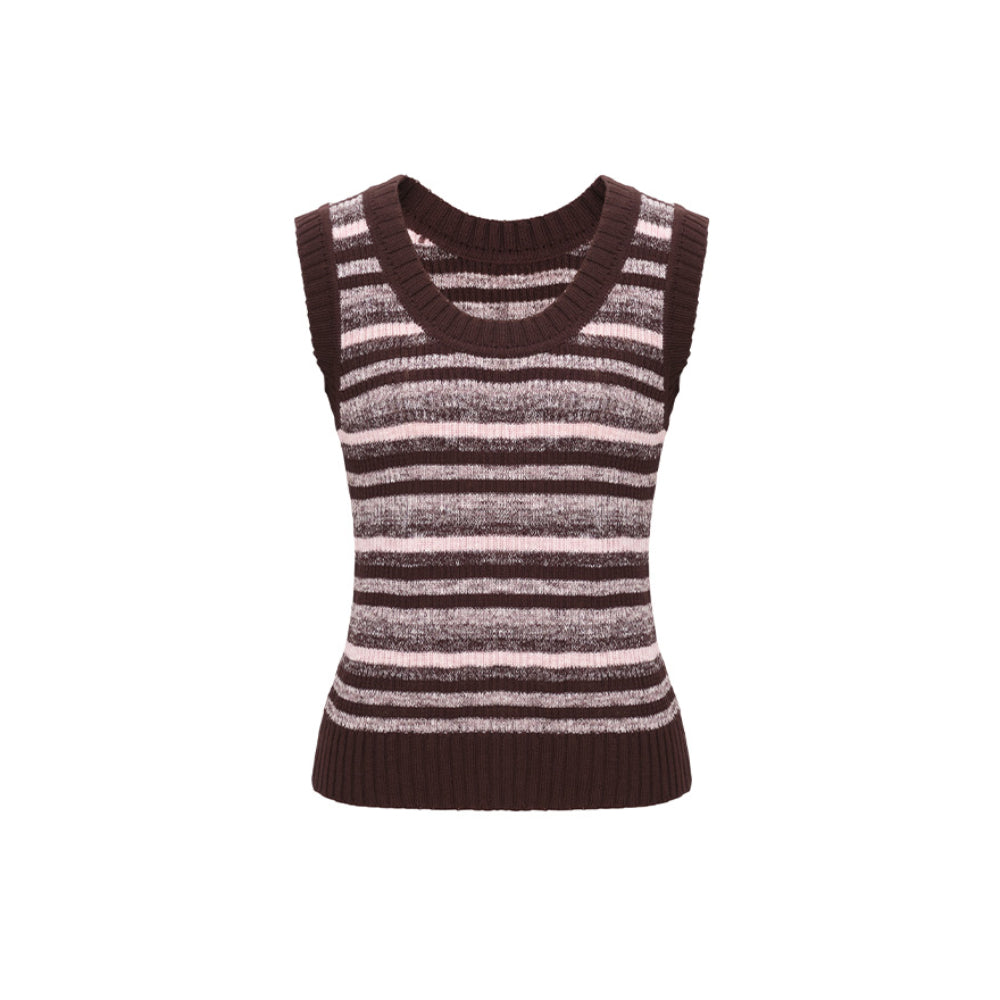 Concise-White Color Striped Knitted Vest Top