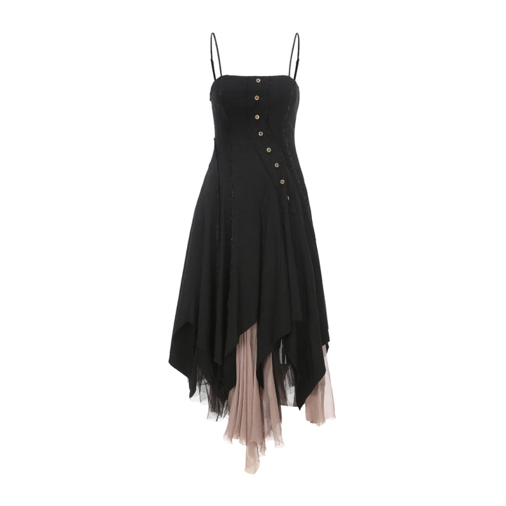 Elywood Black Slant Split Camisole Dress
