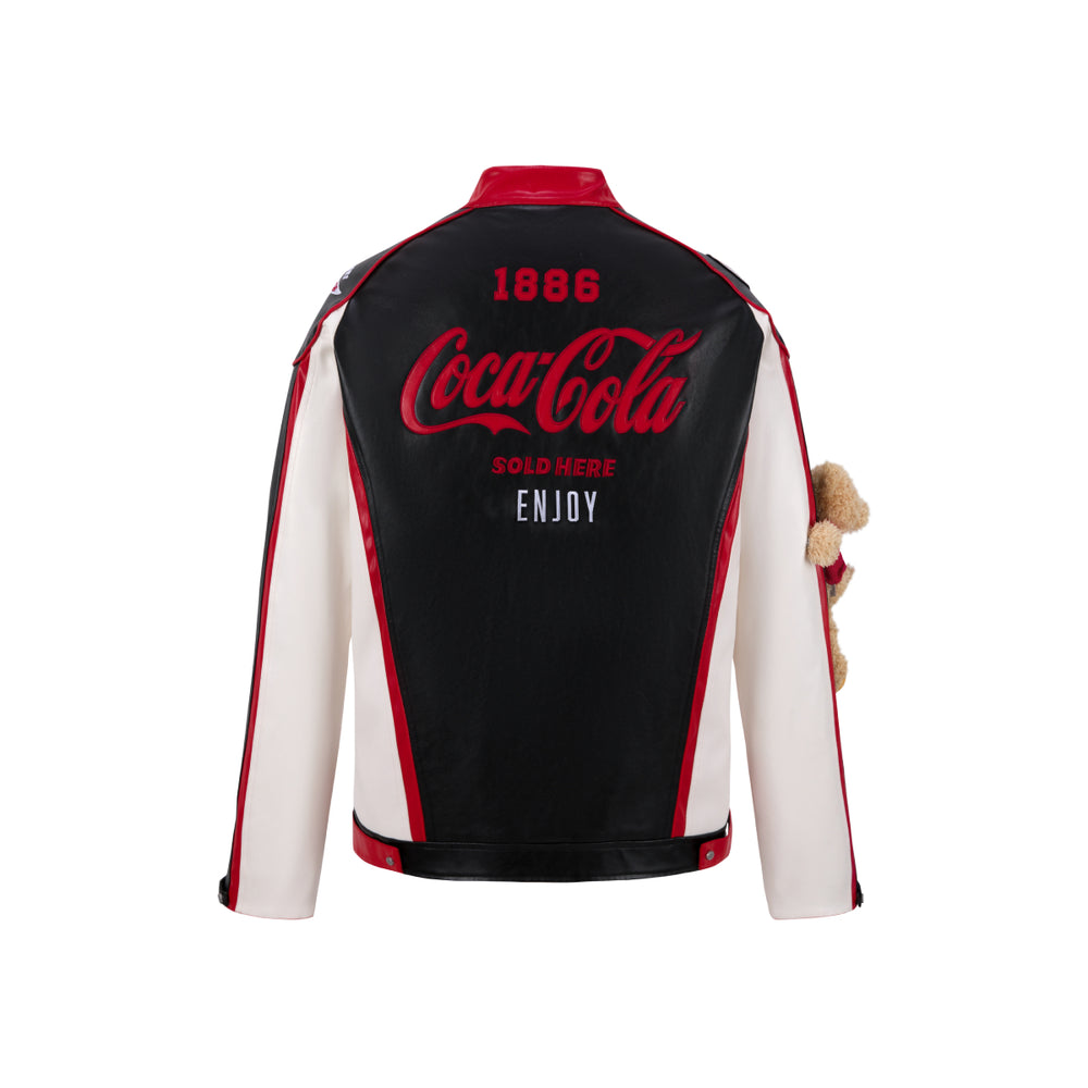 13De Marzo X Coca-Cola Bear Racing Leather Jacket Black - Mores Studio