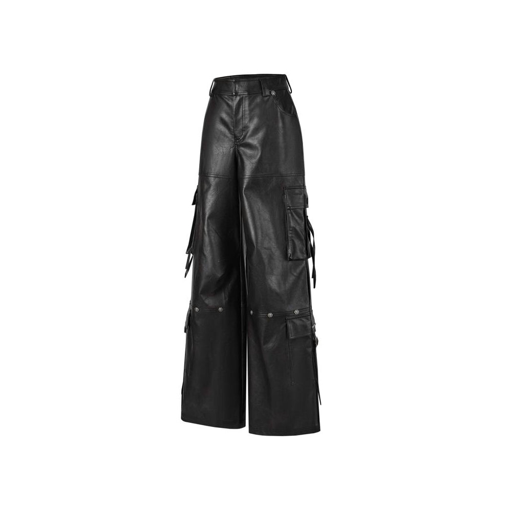 Weird Market Multi Pockets Leather Cargo Pants Black - Mores Studio