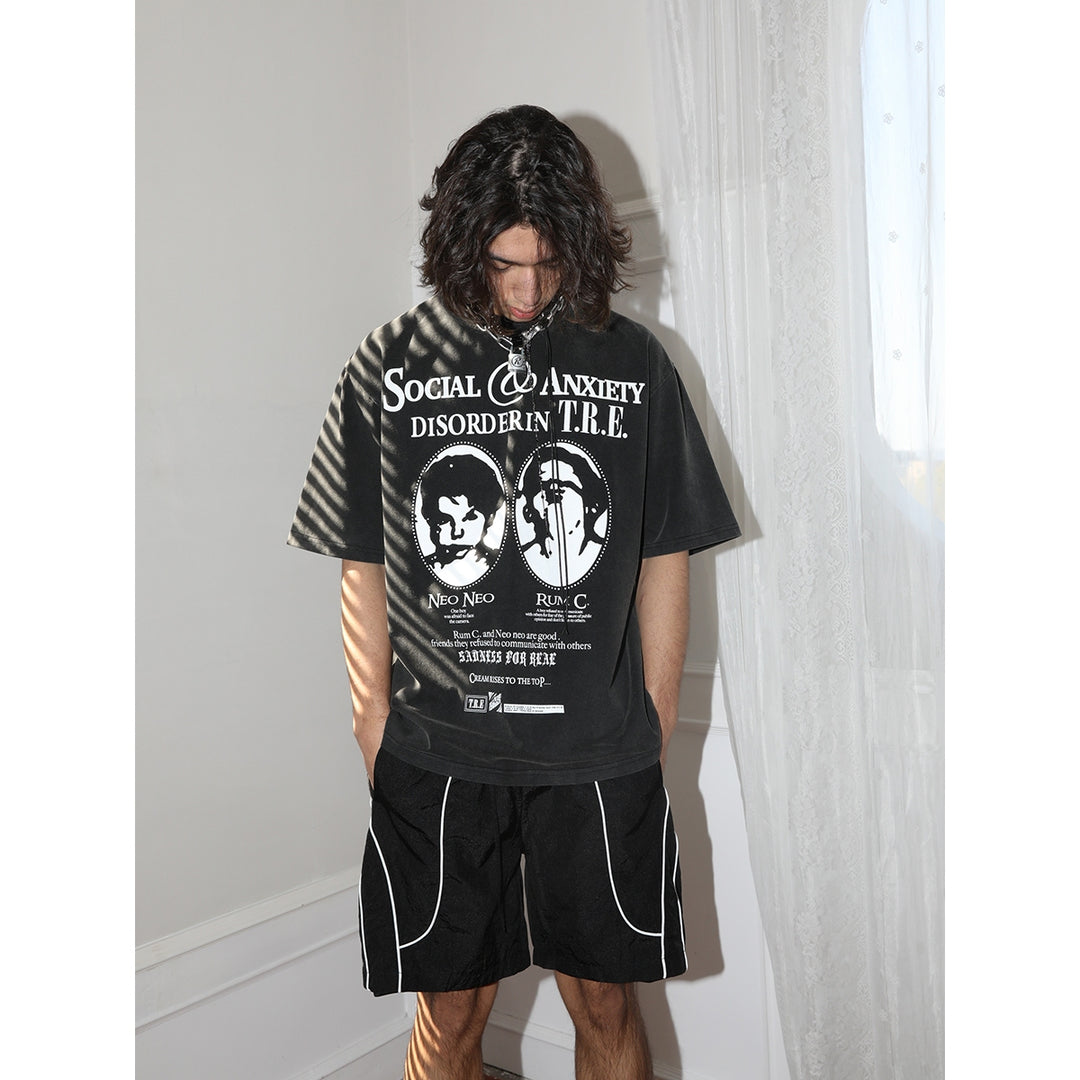 TREclub Social Anxiety Boys Printed Distressed T-Shirt Black