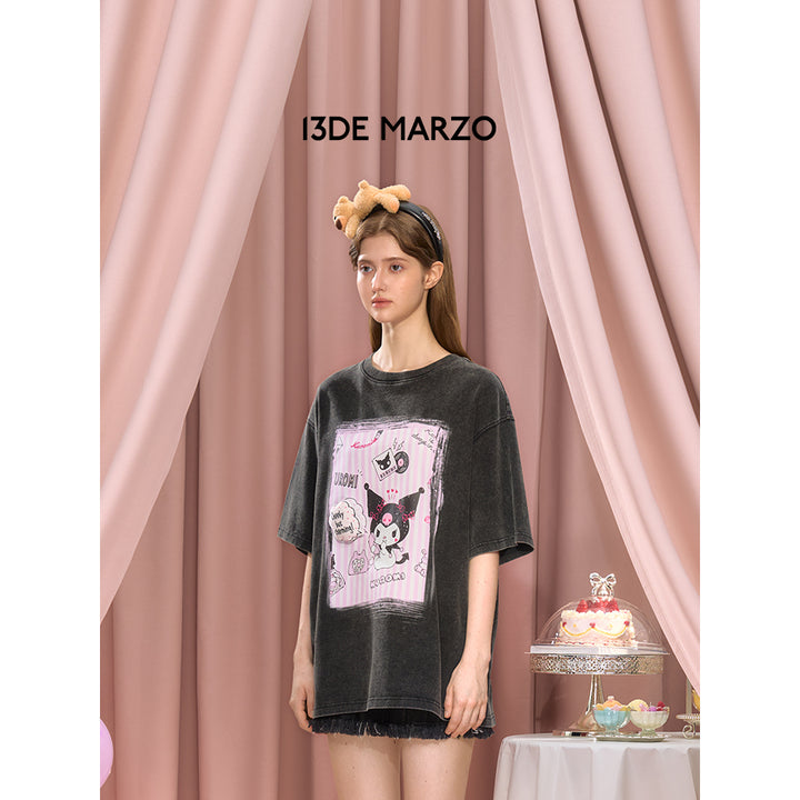 13De Marzo X Kuromi Graffiti Washed T-Shirt Black