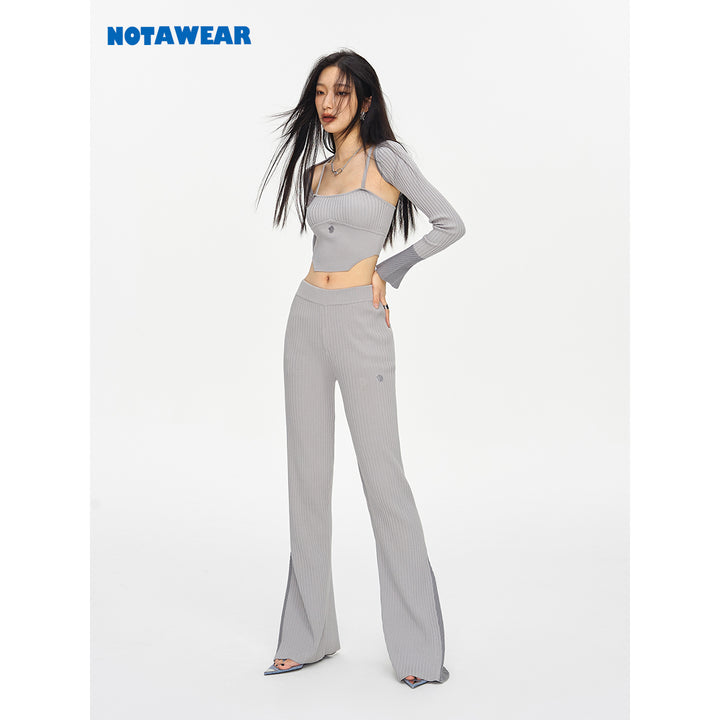 NotAwear Ice Silk Stretch Knitted Flare Pants Grey