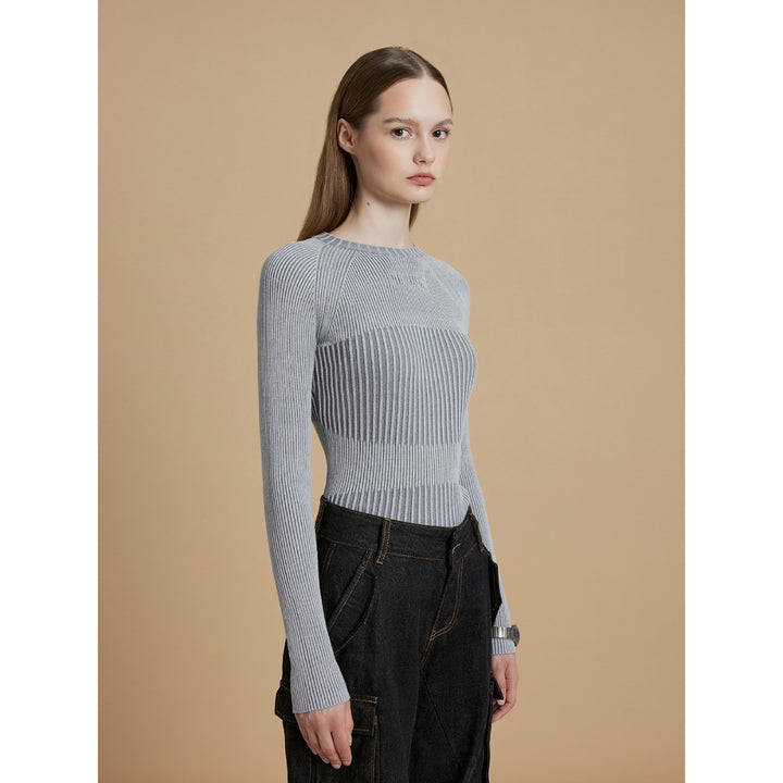 IFIK 3D Line Rib Knit Slim Sweater Gray
