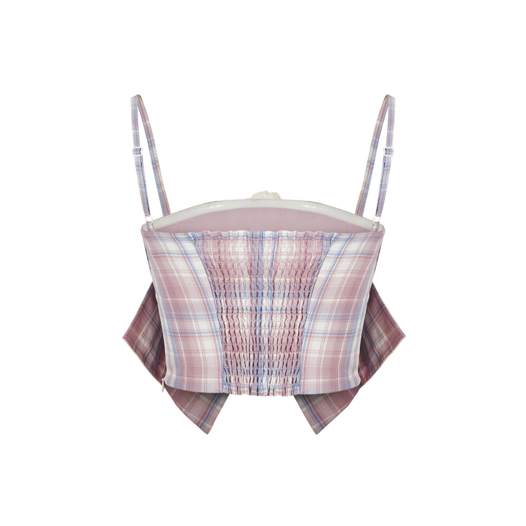 13De Marzo Doozoo Plaid Bow Tank Top Pink