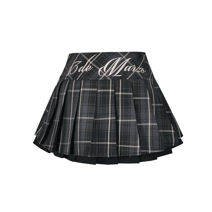 13De Marzo Plaid Low Waist Pleated Skirt Black