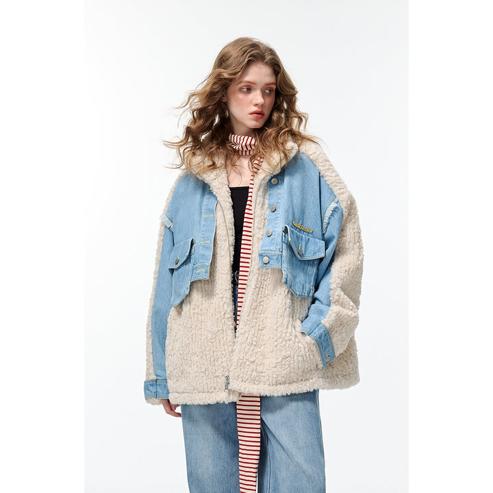 Alexia Sandra Denim Patchwork Fleece Coat - Mores Studio