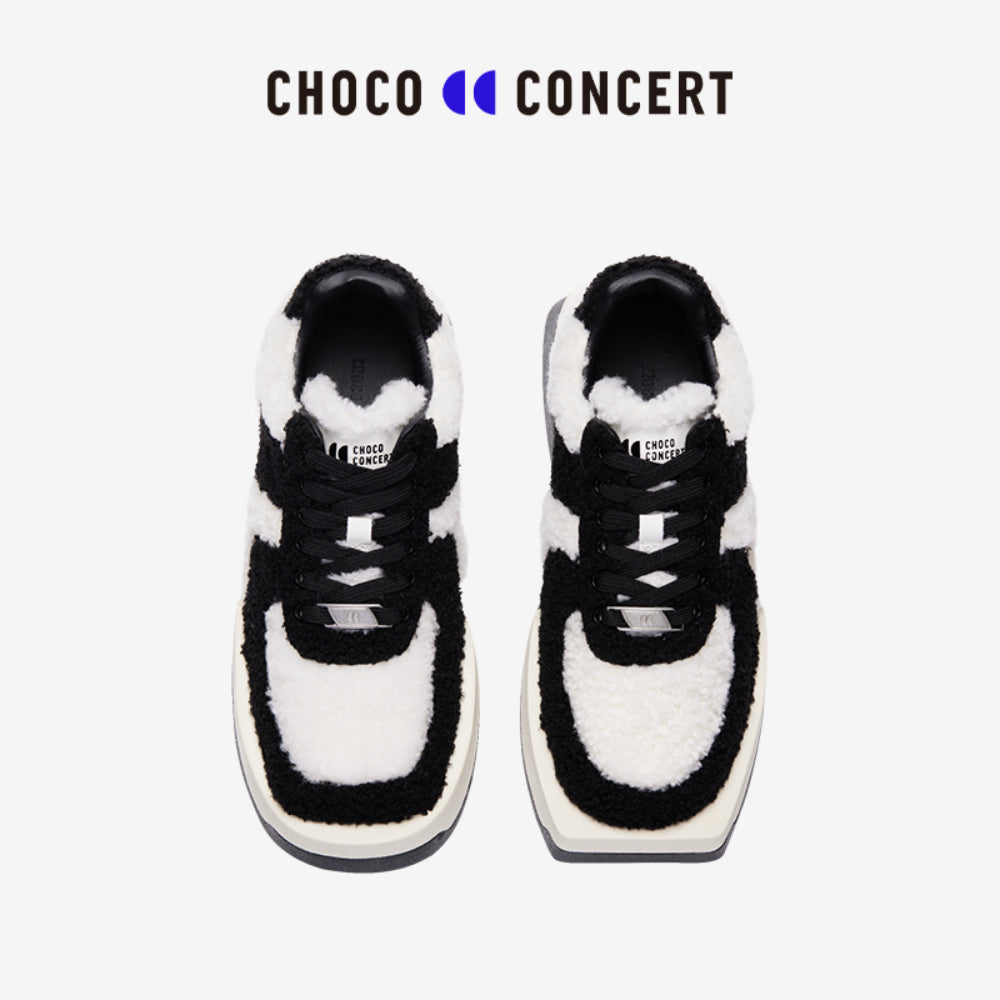 Choco Concert Mis-Matched Fleece Square Toe Sneaker Black - Mores Studio