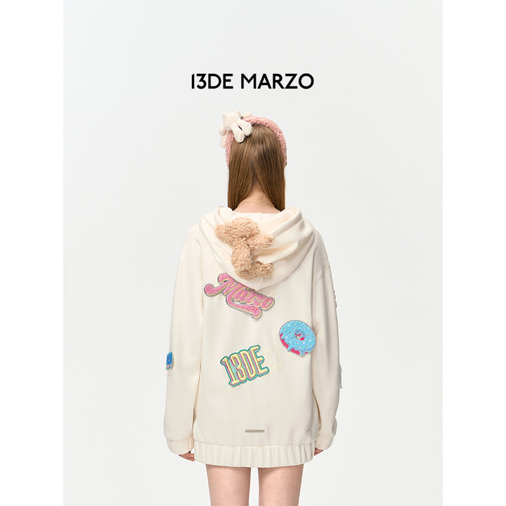 13De Marzo Bear Velcro Badge Hoodie Beige