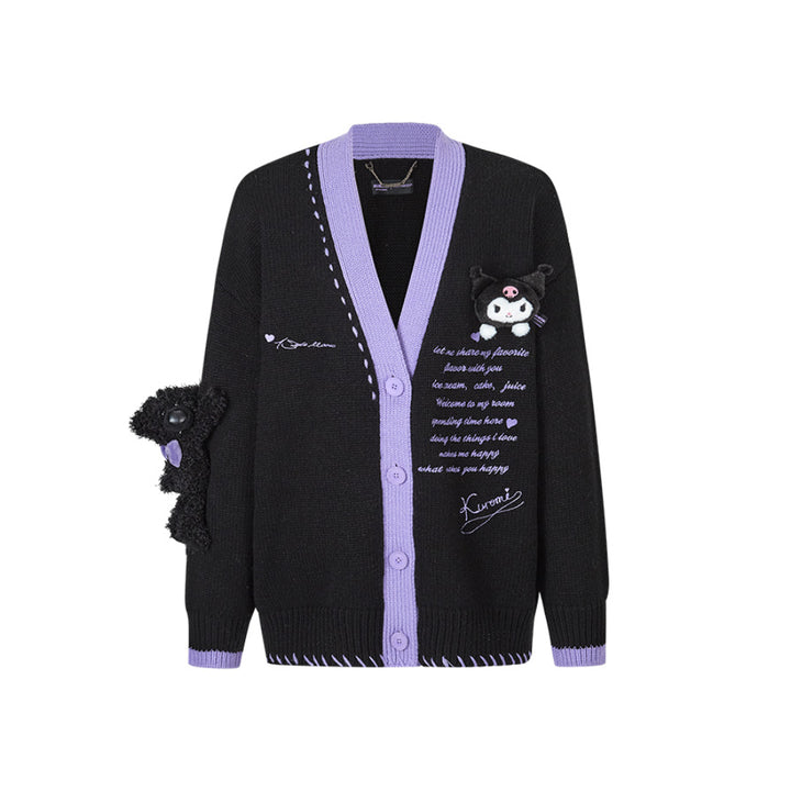 13De Marzo X Kuromi Bear Suture Cardigan Black