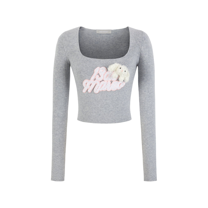 13De Marzo Sequin Logo Slim Fit Top Light Gray