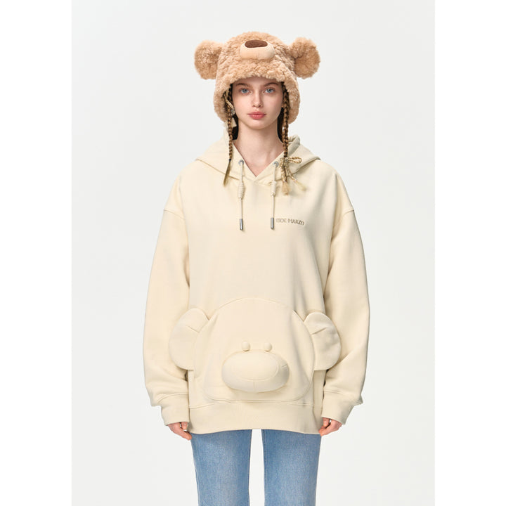 13De Marzo Bear Embossment Pocket Hoodie Beige