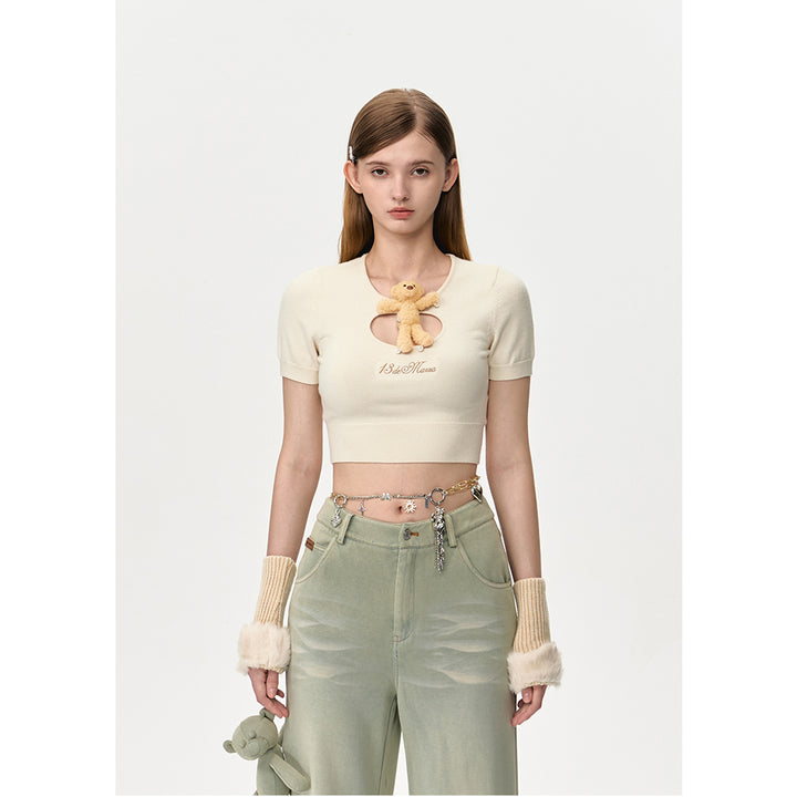 13De Marzo Doozoo Hollow Out Knit Top Beige