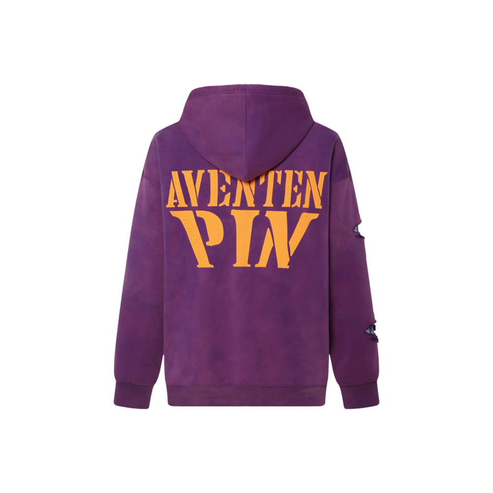 Aventen Pin DIY Tearing Denim Inside Hoodie Purple - Mores Studio
