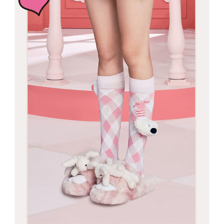 13De Marzo X Hello Kitty Bear Plaid Stocking Pink - Mores Studio