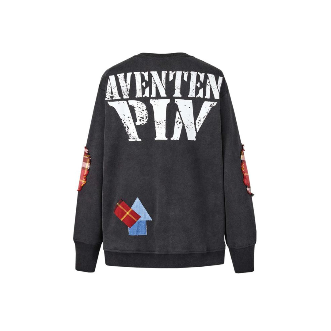Aventen Pin Patchwork Plaid Broken Sweater Black - Mores Studio