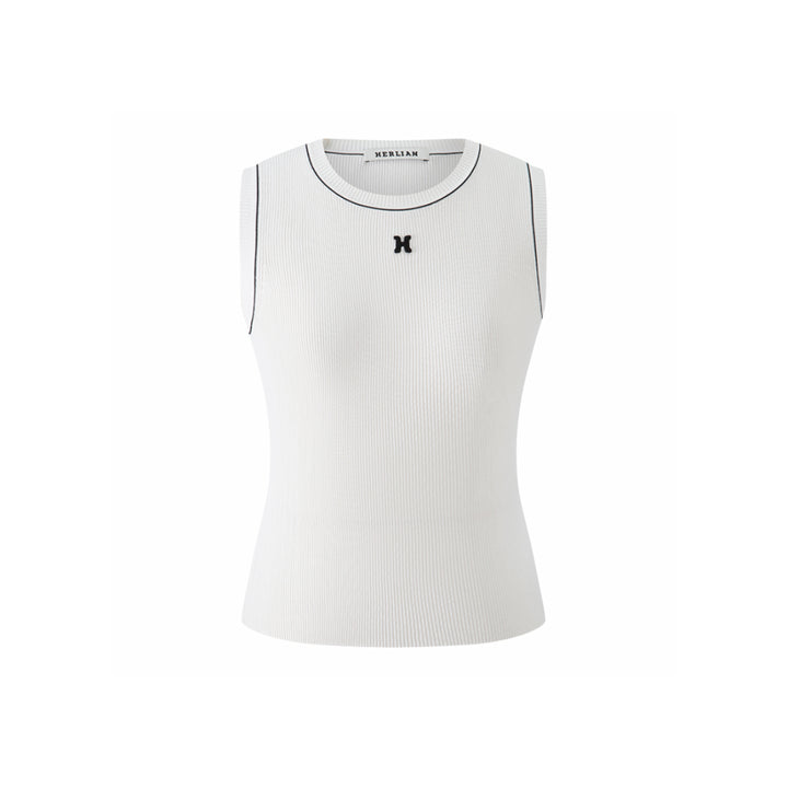 Herlian Embroidery Logo Knit Vest Top White - Mores Studio