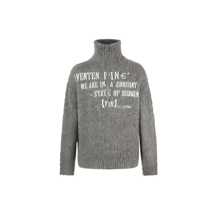 Aventen Pin Turtleneck Half Zip Knit Sweater Grey - Mores Studio
