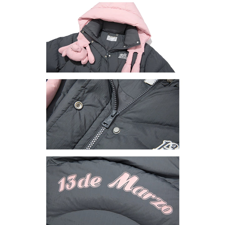 13De Marzo Bear Hood Down Jacket Dark Grey - Mores Studio