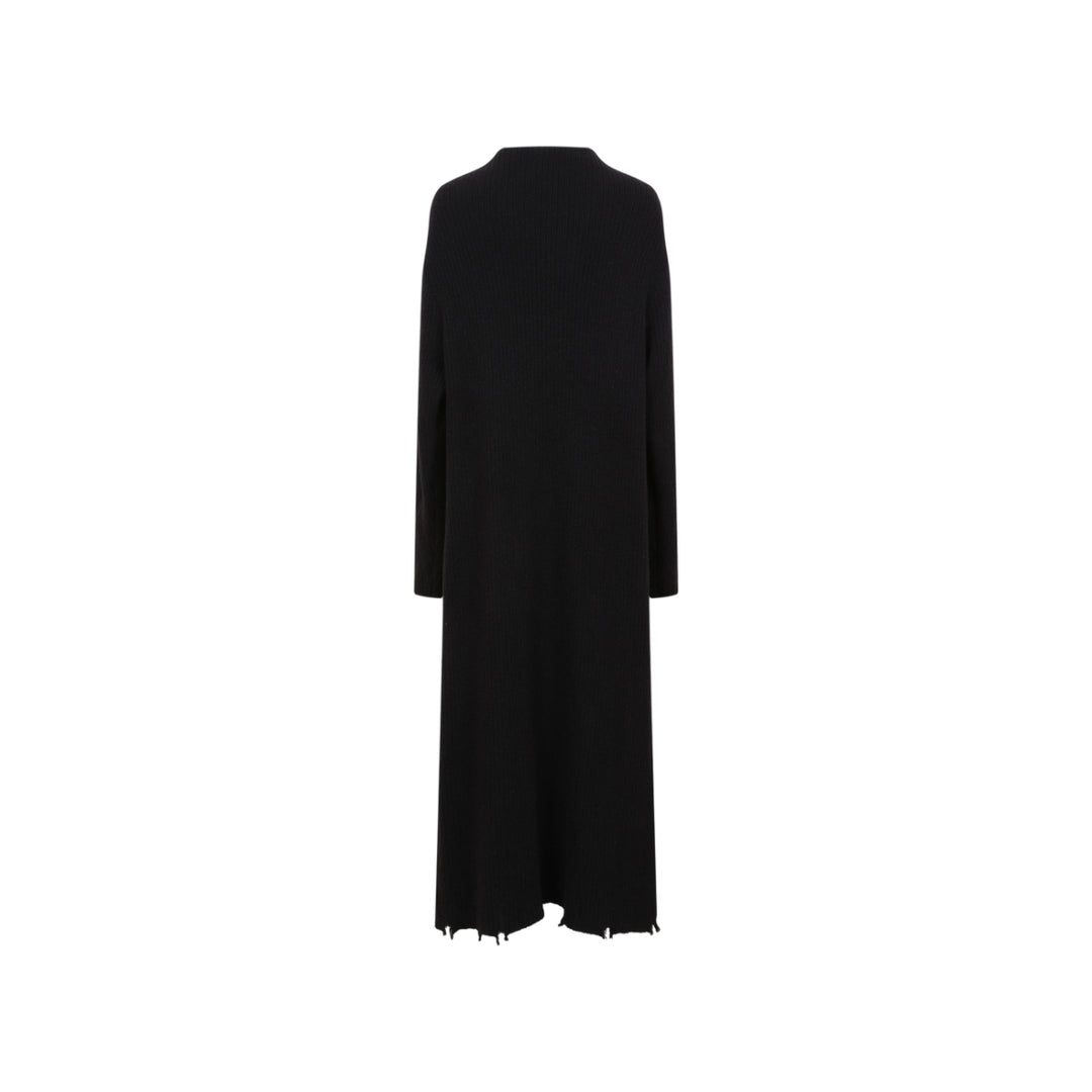 Elywood Black Lapel Knit Long Coat - Mores Studio