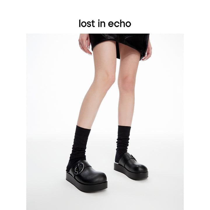 Lost In Echo Round Toe Thick Sole Mule Slipper Black