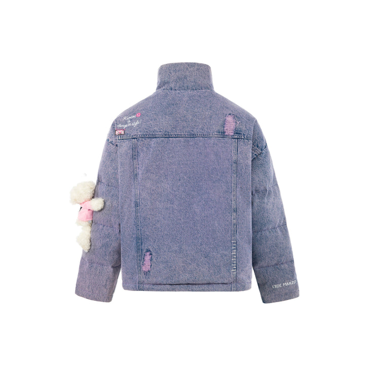 13De Marzo X Kuromi Bear Washed Denim Down Jacket Purple - Mores Studio