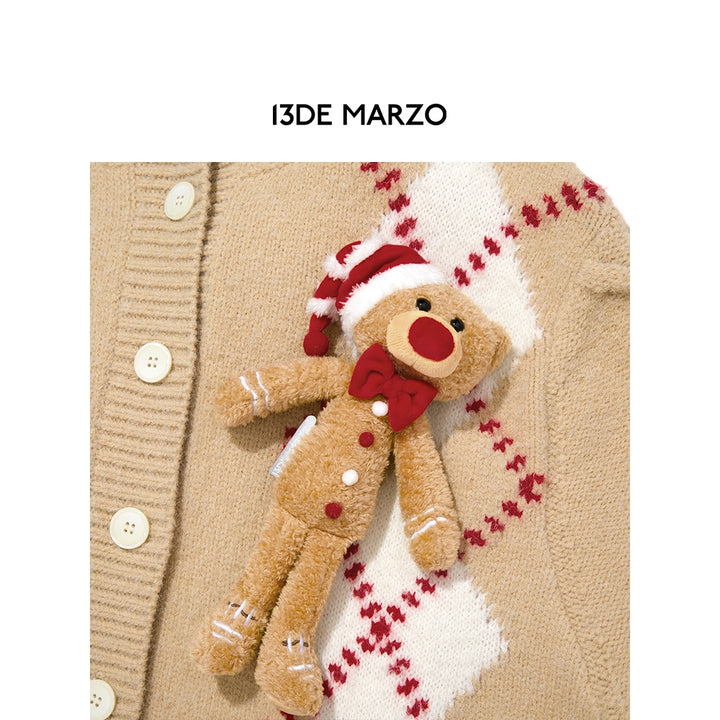 13De Marzo Christmas Bear Gingerbread Cardigan - Mores Studio