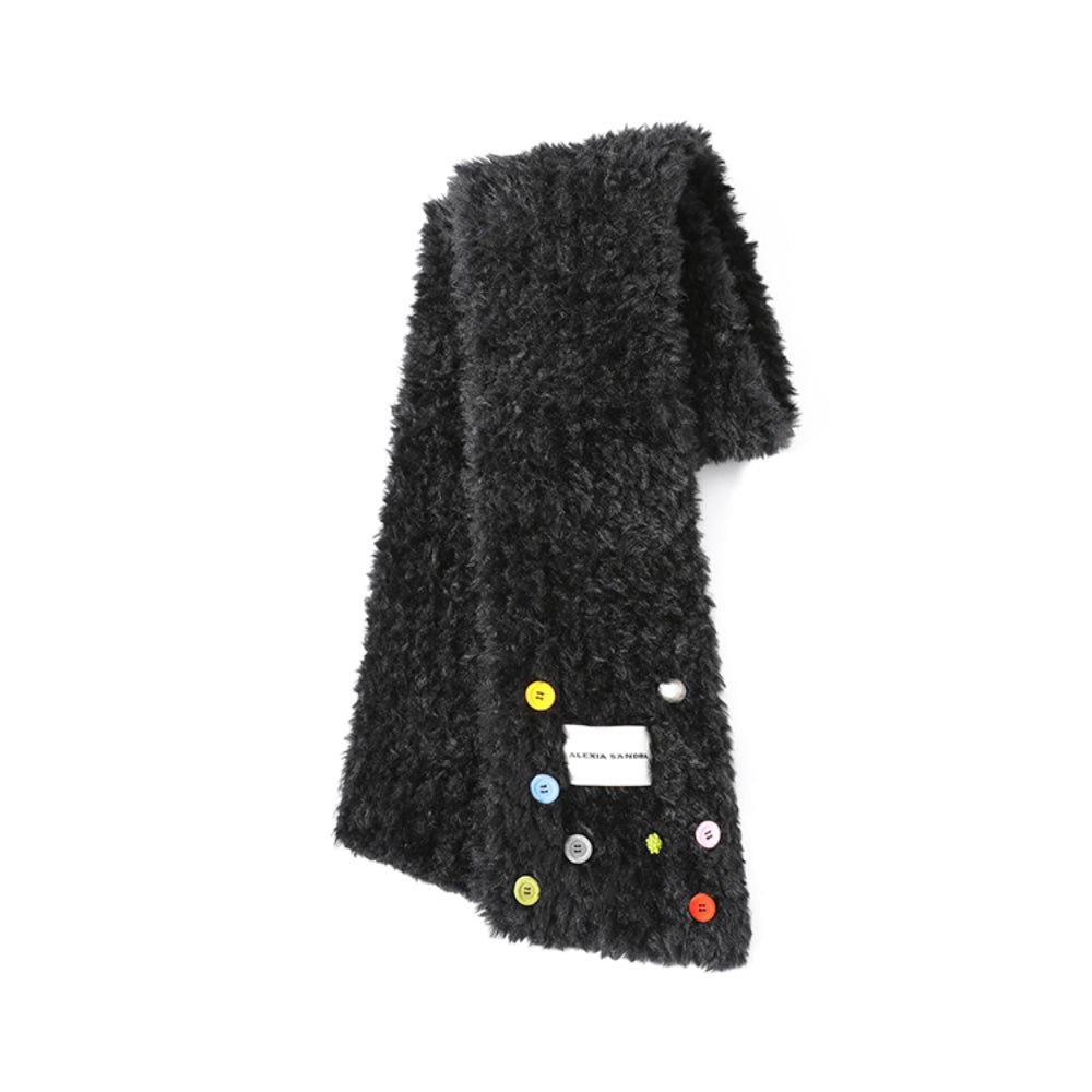 Alexia Sandra Color Button Furry Scarf Black - Mores Studio