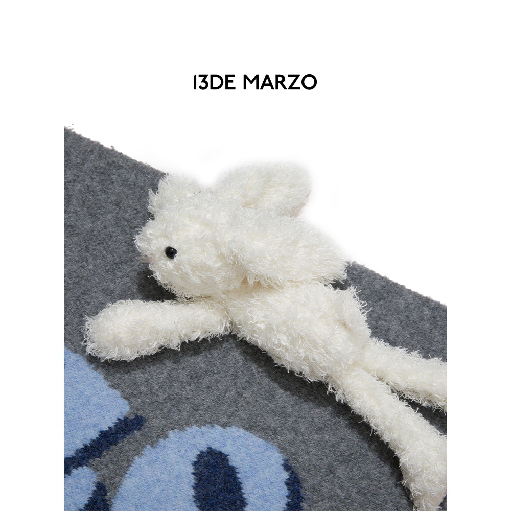 13De Marzo Plush Rabbit Weave Knit Ball Scarf Grey - Mores Studio