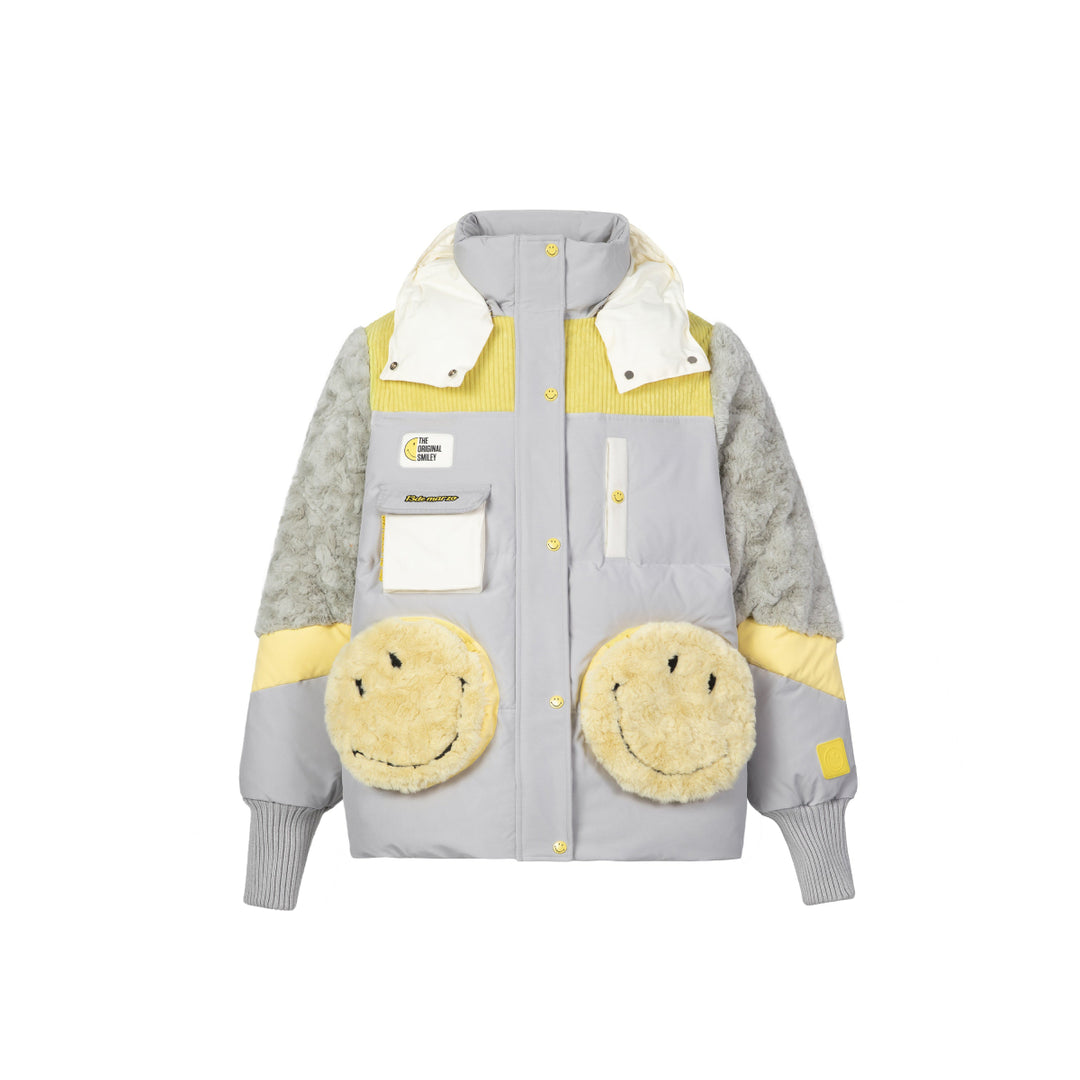 13De Marzo X Smiley Corduroy Pocket Patchwork Down Jacket Grey - Mores Studio