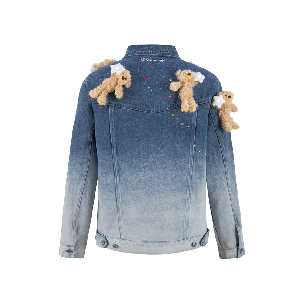 13De Marzo Luminous Star Bear Denim Jacket Blue - Mores Studio