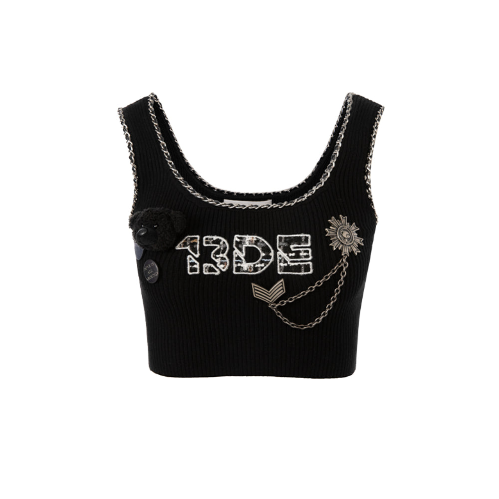 13De Marzo Badge Punk Strap Vest Top Black - Mores Studio