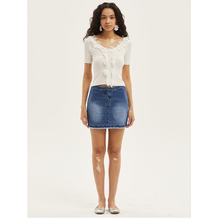 Palavas Lace Edge Short Sleeve Top White