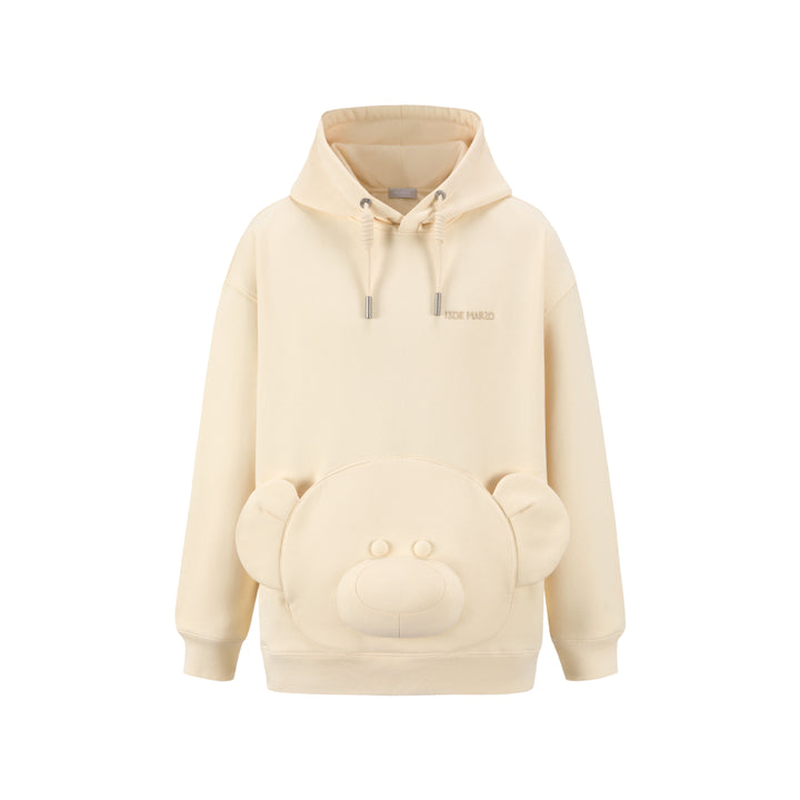 13De Marzo Bear Embossment Pocket Hoodie Beige