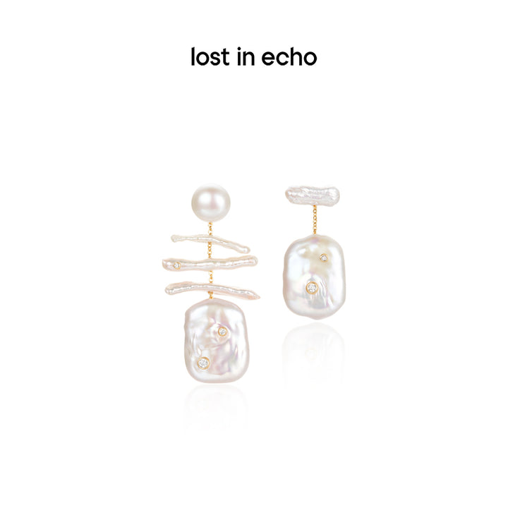 Lost In Echo Asymmetric Baroque Shaped Pearl Earrings - Mores Studio