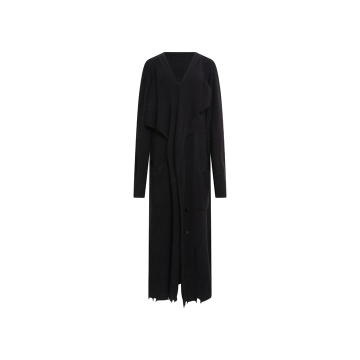 Elywood Black Lapel Knit Long Coat - Mores Studio