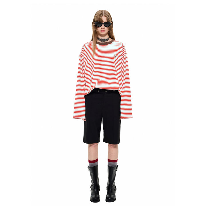 Alexia Sandra Embroidery Small Rabbit Striped L/S Tee Red