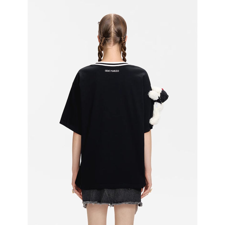 13De Marzo Badge Knit Collar T-Shirt Black - Mores Studio