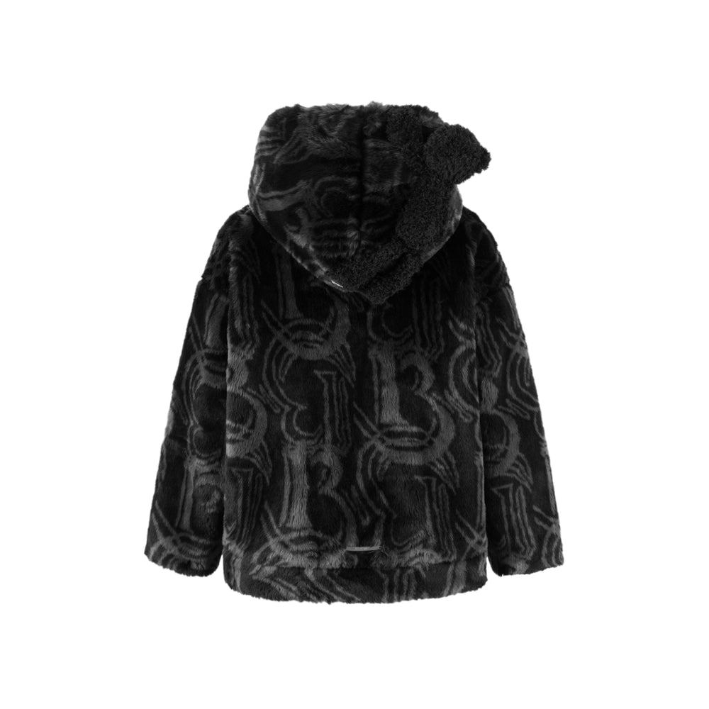 13De Marzo Artificial Fur Logo Hooded Coat Black - Mores Studio