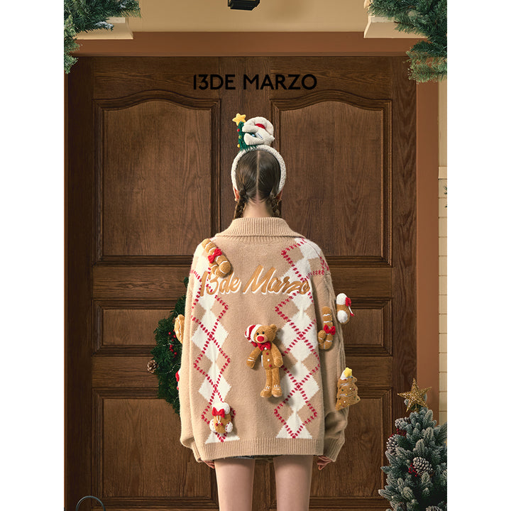 13De Marzo Christmas Bear Gingerbread Cardigan - Mores Studio